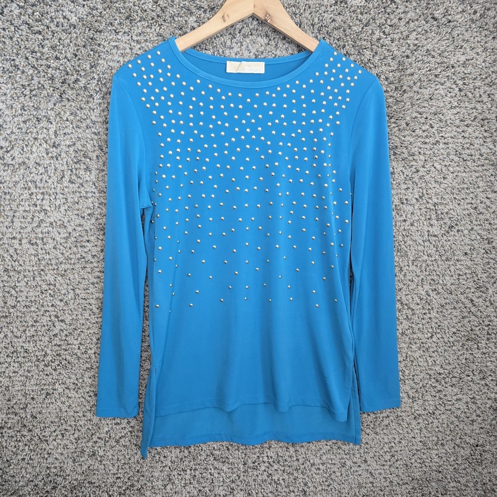Michael Kors Top Womens Small‎ Blue Embellished Scoop Neck Blouse Casual Ladies